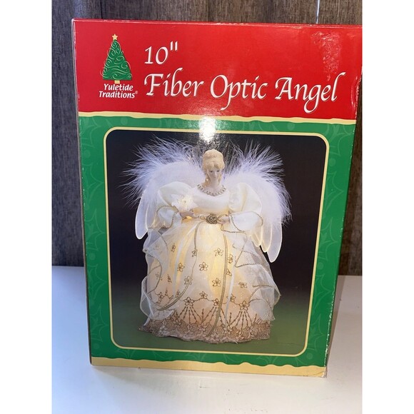 Yuletide Traditions White Fiber Optic Angel Christmas Tree Topper LED Light-Up - Picture 2 of 10